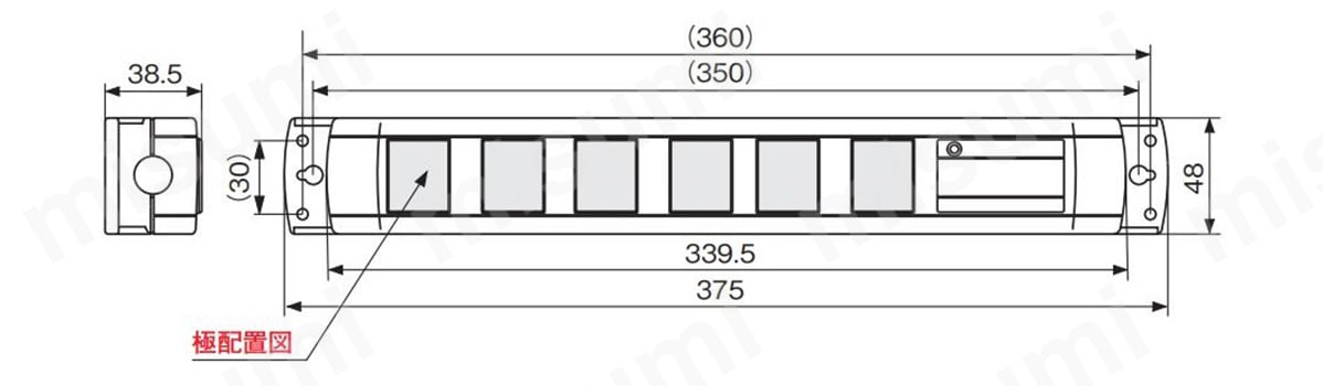 マルチユースOAタップ NEMA L6-15R×6ヶ口 コードなしの寸法図