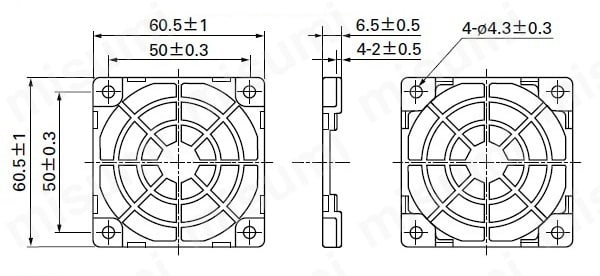 樹脂製フィンガーガード 外形図 □60mm用