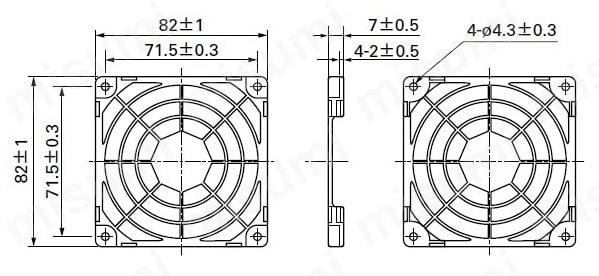 樹脂製フィンガーガード 外形図 □80mm用