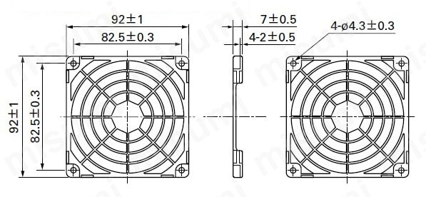 樹脂製フィンガーガード 外形図 □92mm用