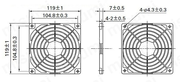 樹脂製フィンガーガード 外形図 □120mm用