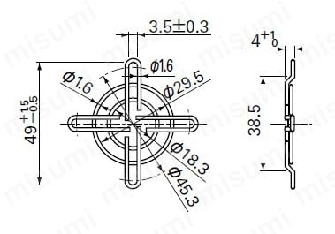 金属製フィンガーガード 外形図 □40mm用