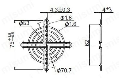 金属製フィンガーガード 外形図 □60mm用