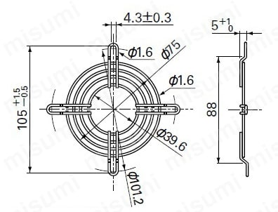 金属製フィンガーガード 外形図 □80mm用