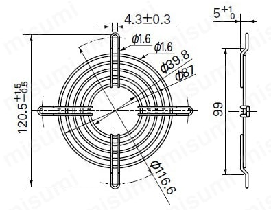 金属製フィンガーガード 外形図 □92mm用