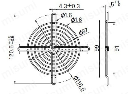 金属製フィンガーガード 外形図 □92mm用