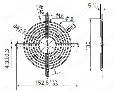 金属製フィンガーガード 外形図 □120mm用