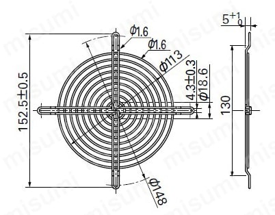 金属製フィンガーガード 外形図 □120mm用