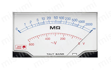 単レンジ1000V/2000MΩ 絶縁抵抗値が読み取り易いシンプルスケール。