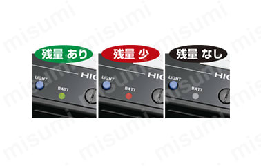 ・電池の残量をLEDで表示するので、常に消耗状態が確認できる。 ・現場で突然、電池切れの心配がない。