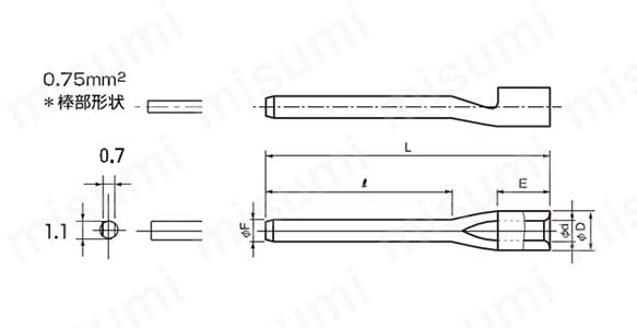 銅線用裸圧着端子（TC形）棒形 センターピンタイプ | ニチフ端子工業 | MISUMI(ミスミ)