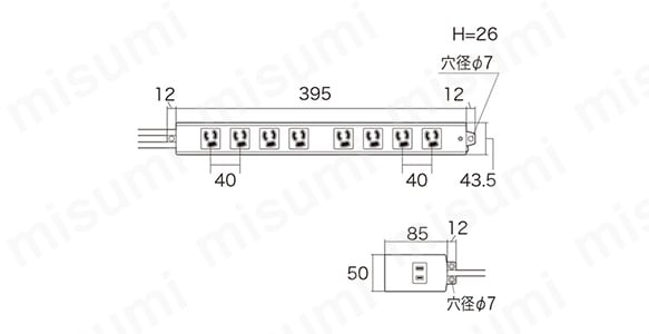 8個口抜け止め式OAタップ（ライン型ベーシックモデル）:関連画像