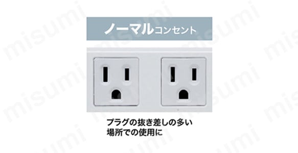 差込口の形状、ノーマルコンセント、プラグの抜き差しの多い場所での使用に。