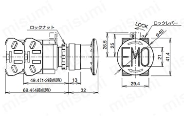 HW1B-V411R-EMO | HWシリーズSEMI緊急遮断用（EMO）スイッチ