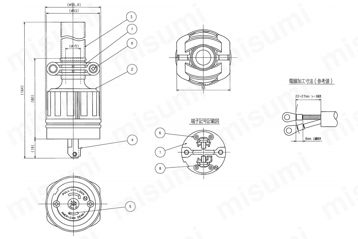 41022RW 防水形プラグ（引掛形） アメリカン電機 MISUMI(ミスミ)