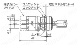 φ22 LWシリーズ鍵付セレクタスイッチ ねじ端子形/プリント基板用端子形外形図