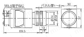 φ22 TWシリーズパイロットライト APW1/APW1B 定格使用電圧DC110V 、AC380V以上の場合外形図