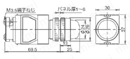 φ22 TWシリーズパイロットライト APW2 定格使用電圧DC110V 、AC380V以上の場合外形図