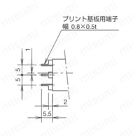 φ16 H6シリーズセレクタスイッチ 角丸形 プリント基板用端子形図
