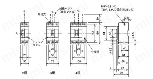 WS-Vシリーズ NF-S形 ノーヒューズ遮断器（汎用品） 30～100AF:関連画像