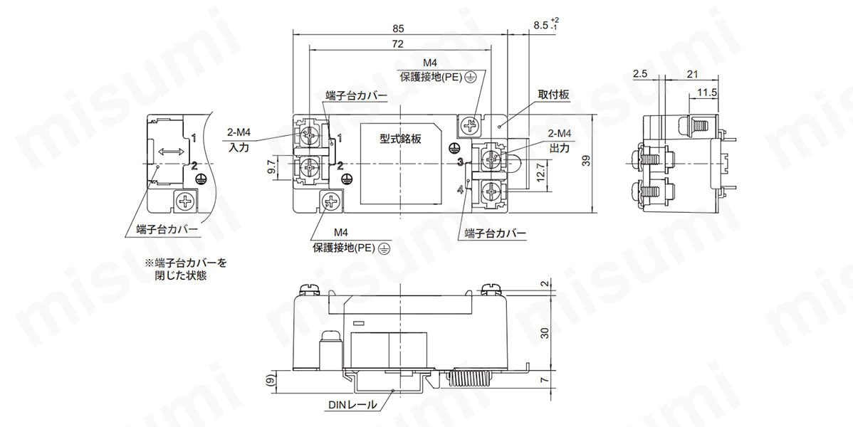 小型・外部インパルスコモンモードノイズフィルタ （1段フィルタ） EAPシリーズ コーセル MISUMI(ミスミ)