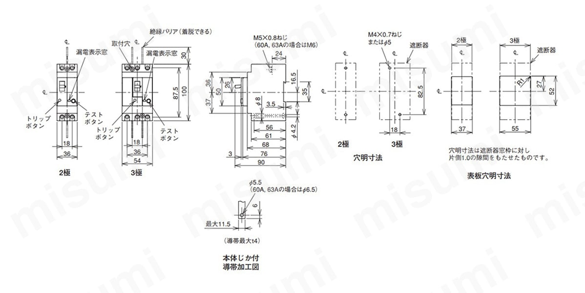 WS-Vシリーズ NV-C形 漏電遮断器 F Style CE・CCC品（経済品） 三菱電機 MISUMI(ミスミ)