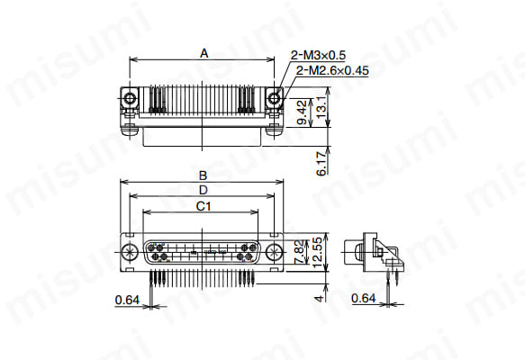 外形図 ※図はRDBD-25S（55）を使用 パネル取付部ねじ:M2.6 × 0.45（ミリねじ） アース金具（基板取付部）:M3 × 0.5