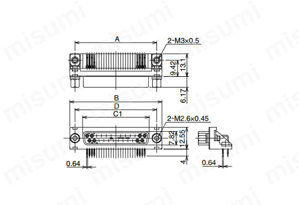 外形図 ※図はRDBD-25S-LNA（55）を使用 六角形嵌合ねじ部:M2.6 × 0.45（ミリねじ用） アース金具（基板取付部）:M3 × 0.5