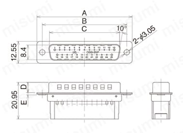 雄コネクタ CDB-25PF（05）の寸法図