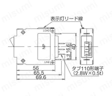 NRAシリーズサーキットプロテクタ NRAR形(ロッカー式)NRAR1111形(補助接点・表示灯付)外形図