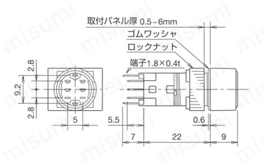 φ12 A2シリーズ 小形コントロール用表示灯 外形図