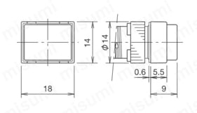 φ12 A2シリーズ 小形コントロール用表示灯 長角形(TOP)外形図