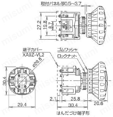 SEMI緊急遮断用 Φ16XAシリーズEMO表示付押ボタンスイッチ 外形図