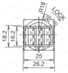 φ22 LWシリーズ 照光セレクタスイッチ 背面はんだづけ兼用タブ端子形図