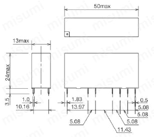RF1V形強制ガイド式リレー RF1V形(6極)外形図