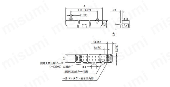 ボディ（誤挿入防止用ノーズなしおよび中央１箇所の場合）の寸法図