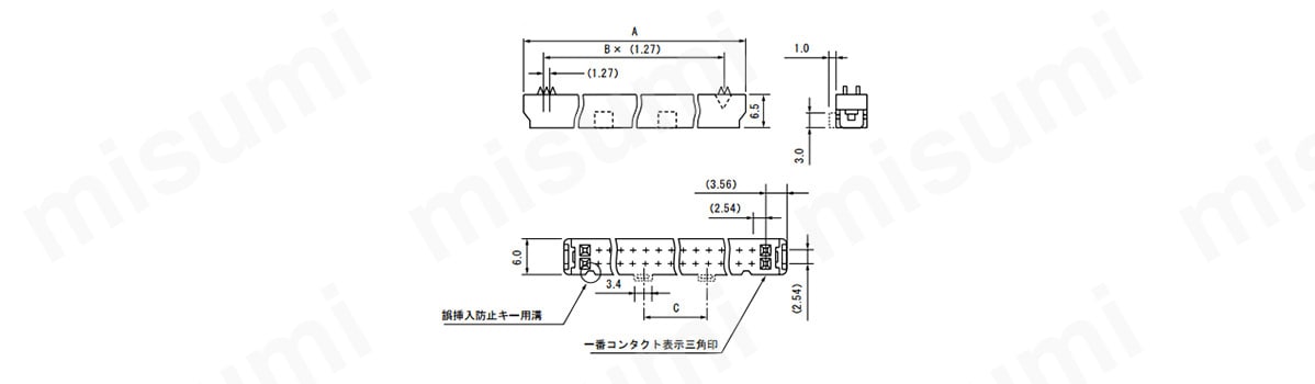 ボディ（誤挿入防止用ノーズ左右1箇所の場合）の寸法図