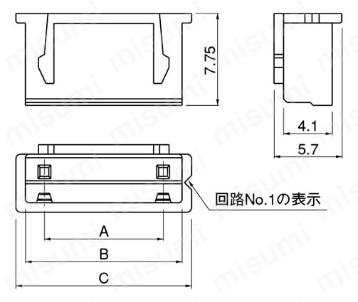 2極10.0mmピッチ穴埋品の外形図