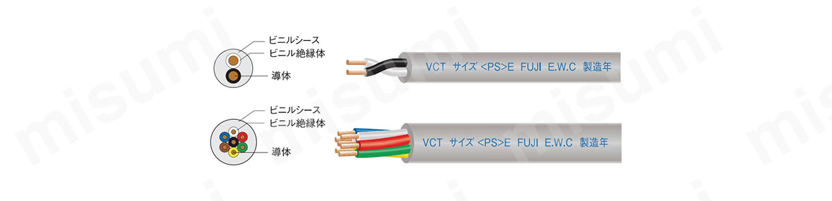 富士電線工業 VCT 38sqx3芯 ビニルキャブタイヤケーブル （38mm 3C 3心）（切断 1m〜） カット品 6m VCT-38-3C-6m  材料、資材
