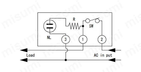 回路図(使用電圧はネオンランプの特性上75V～125Vの交流回路でご使用下さい。)