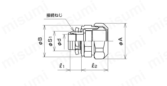 ノックアウト用コネクタ（袋ナット式）の外形図