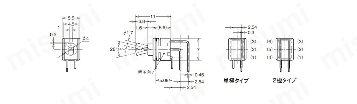 バーチカルマウント端子の外形寸法図