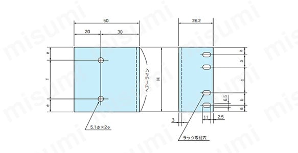 M型EIAラックマウントブラケットの寸法図