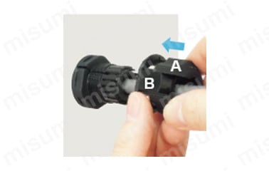 5.締付キャップA・Bを電線に沿って組み合わせる。