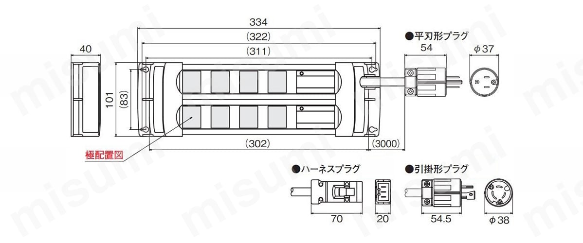 パラタップ 8ヶ口（接地形2P 15A 125V） アメリカン電機 MISUMI(ミスミ)