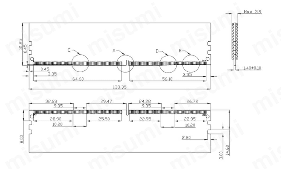 DDR4 288PIN SD-RAM（1.2V 標準品）の寸法図