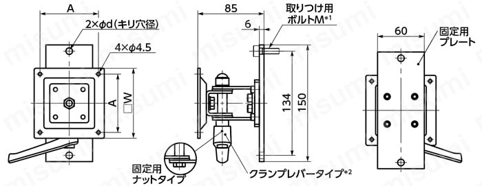 DFS／DFSN ディスプレイ固定部品-1軸タイプ 外形図1