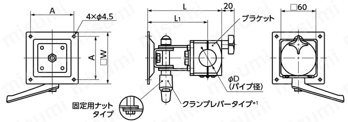DFS／DFSN ディスプレイ固定部品-1軸タイプ 外形図3