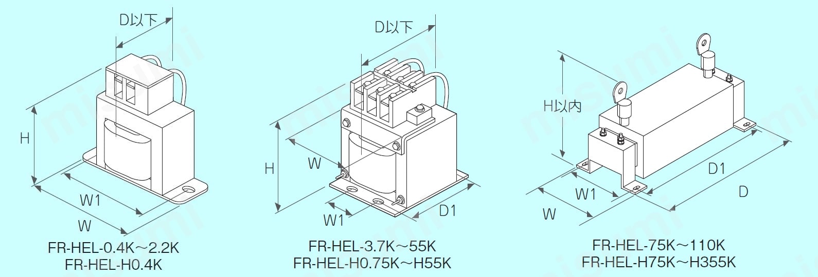FR-HEL-1.5K | インバータFREQROL用 オプション リアクトル | 三菱電機