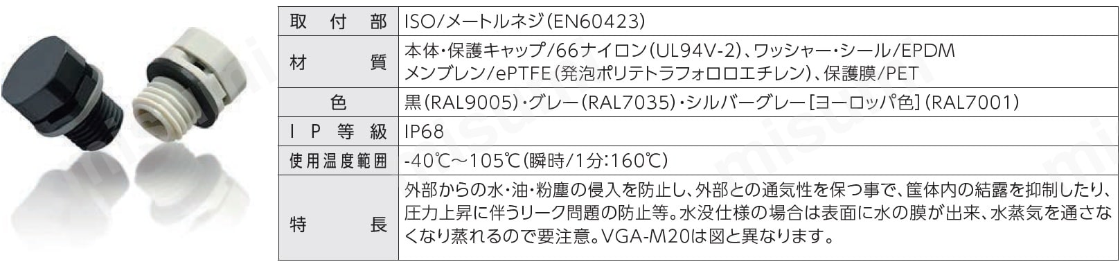 排気用保護プラグ VGAシリーズ 日本エイ・ヴィー・シー MISUMI(ミスミ)